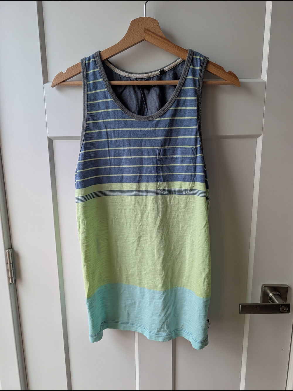 Striped Colorblock Men's Tank Top - Blue & Light Green